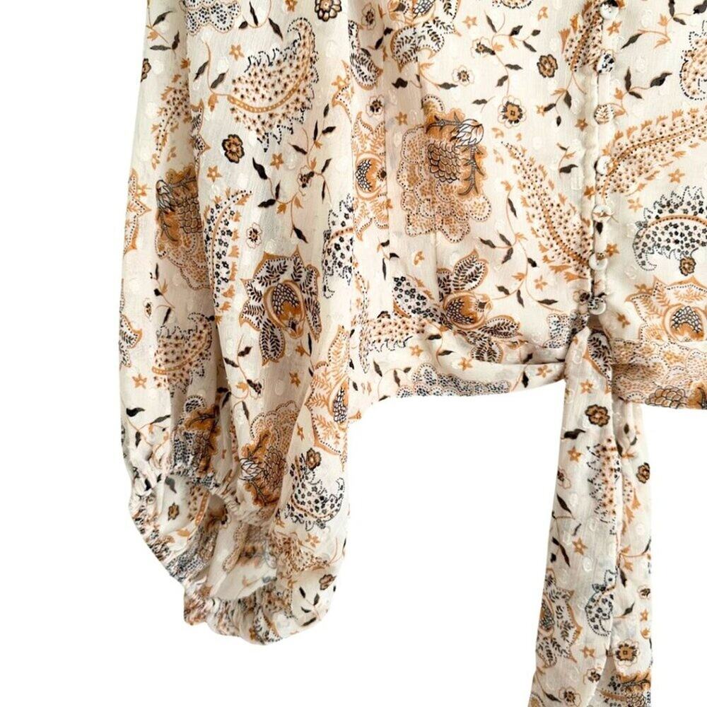 Joie V Neck Button Up Multicolor Print Cream Brown L - Picture 12 of 12